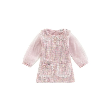 

wybzd Little Girls Spring Fall Winter Sweet Dress Dot Mesh Long Sleeve Doll Collar Ladylike Princess Dress 1-6 Years
