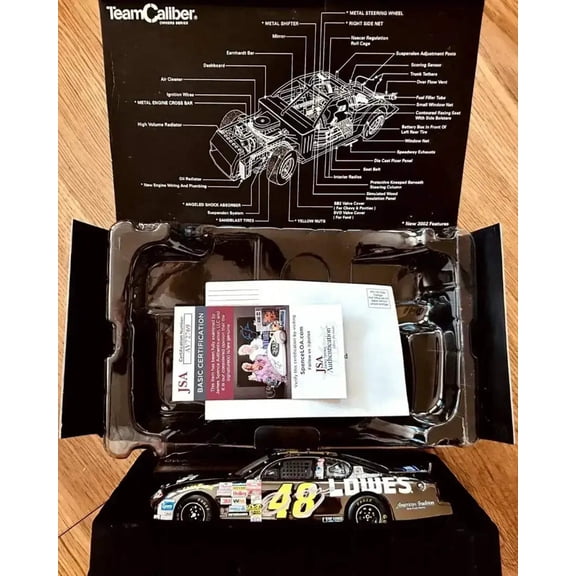 Jimmie Johnson autographed 2002 Lowe's 1:24 Team Caliber Dark Chrome diecast car JSA