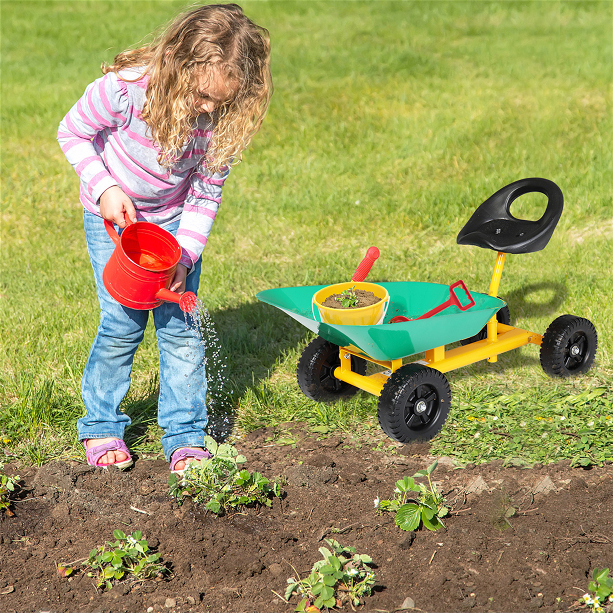 Sandpit Rake Shovel Green Garden Tools for Children Wheelbarrow Garden Kids Toy Sand ...