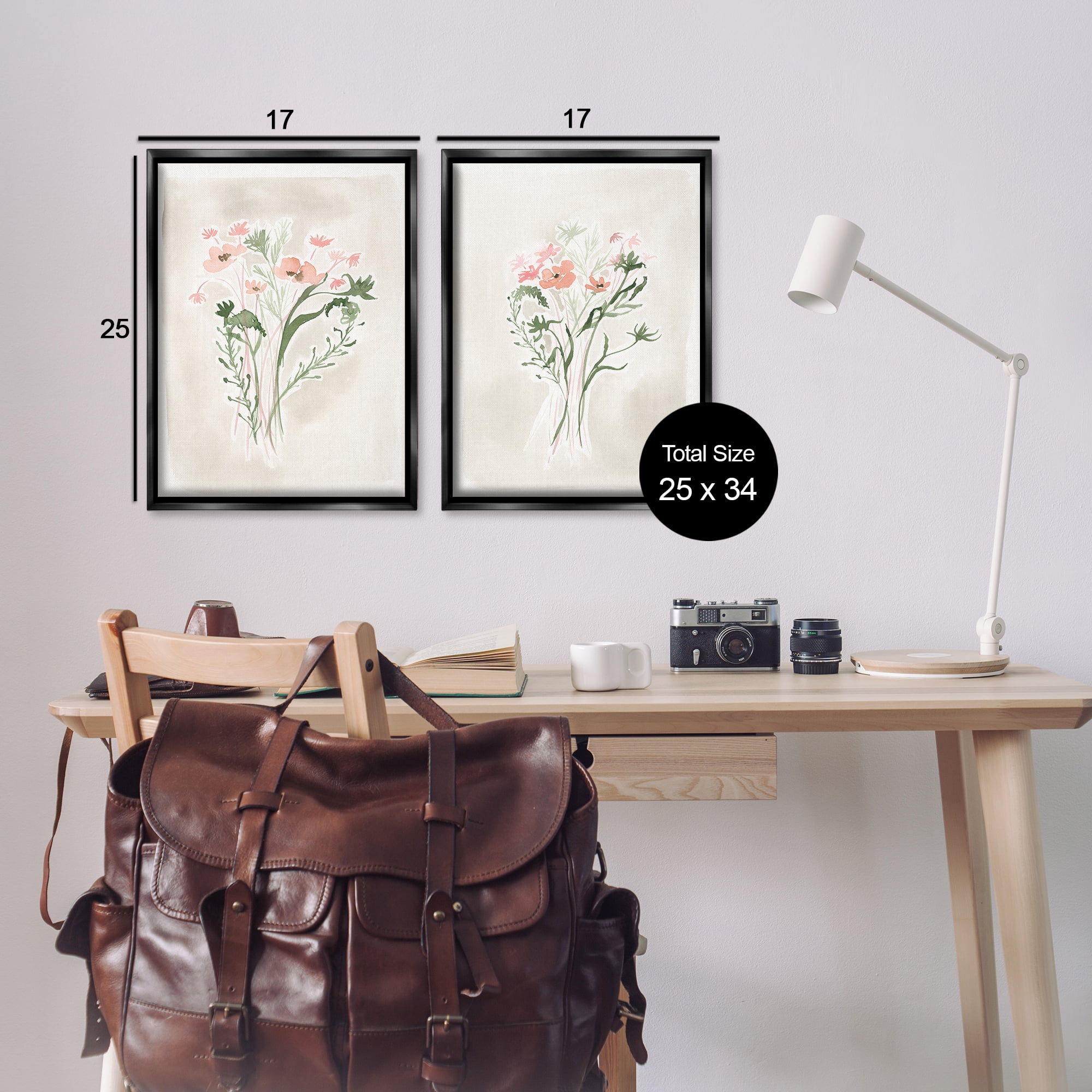 Stupell Industries Simple Watercolor Flowers Plants & Flowers Painting Black Floater Framed Canvas Art Print Wall Art, 17 x 25, Set of 2