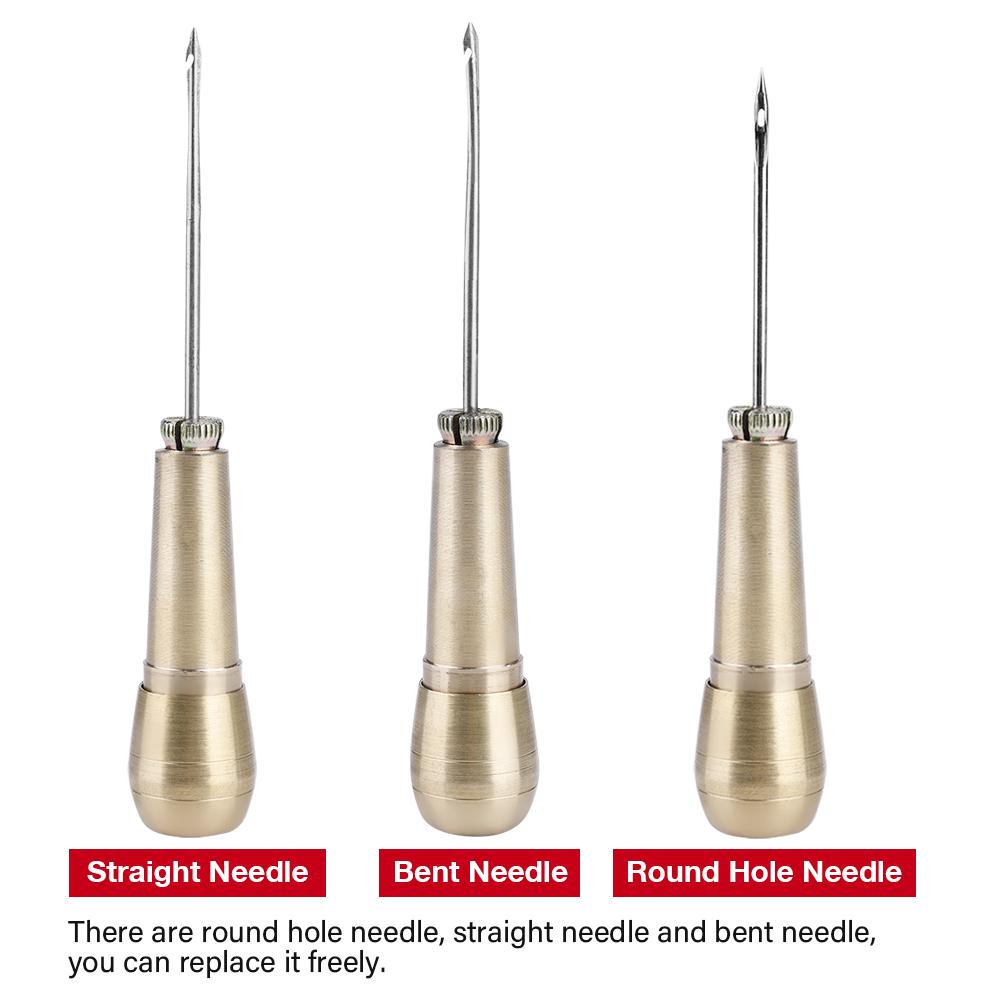 OTVIAP Handle Needles Sewing Awl,3 Needles Copper Handle Sewing Awl