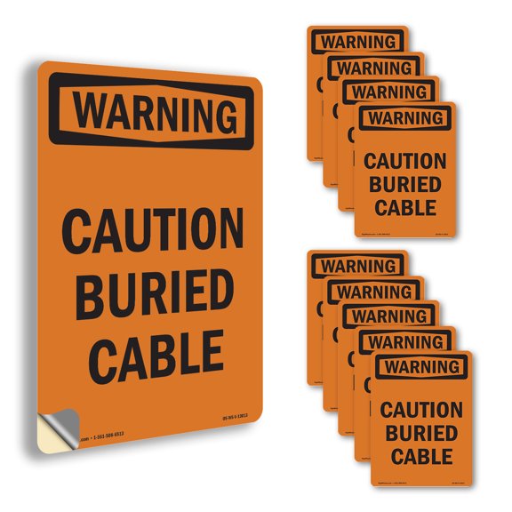 Caution Buried Cable OSHA WARNING Vinyl Decal Label 7 Inch x 5 Inch - 10 Pack