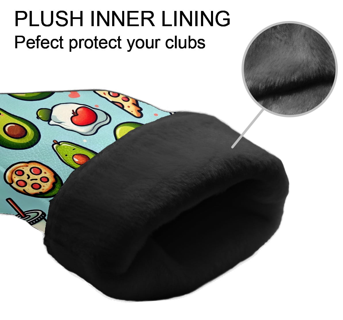 Golf Club Covers, Light Blue Avocado Pizza Premium PU Leather Driver Hybrid Putter Head Covers with Velvet Lining, Waterproof Golf Gifts for Men Women