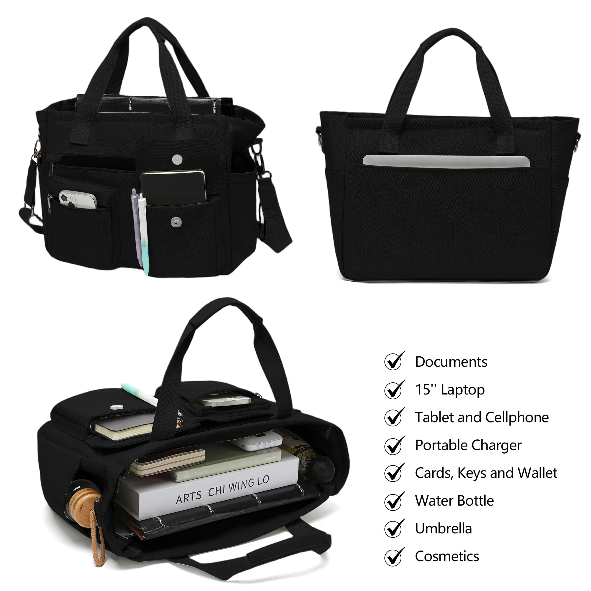 2pcs/set Large Canvas Tote Bag for Women, Laptop Work Bags Crossbody Shoulder Hobo Messenger Handbag Purse Travel Gym Totes