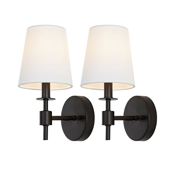 SAFAVIEH Dalany LED Black Iron Wall Sconce with White Cotton Shade, Set of 2