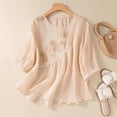 thumbnail image 5 of Embroidered Cotton Linen Tops Loose Fit Tee Shirt Women Beach Tops For Women Boho Peasant Gauze Blouses Summer Tops Women Beach Vacation Tshirts Summer Linen Tops Gauze Tunic Tops For Women, 5 of 9