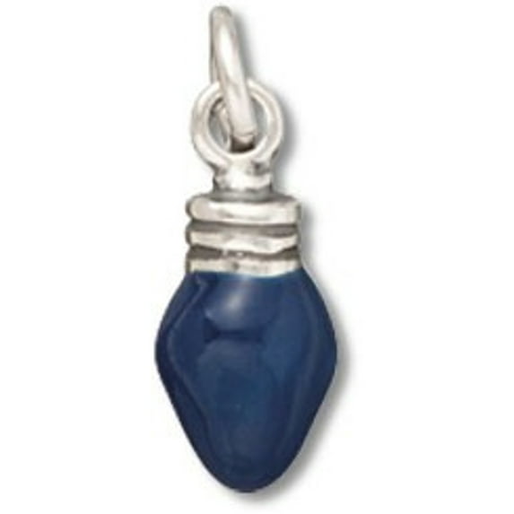 Sterling Silver 20" .8mm Box Chain 3D Enameled Blue Christmas Light Bulb Pendant Necklace