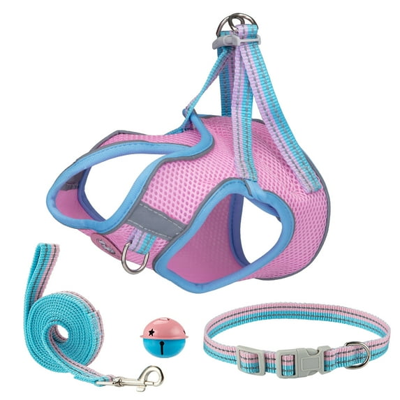 Dog harness with leash for Small Dogs No Pull Adjustable Reflective Pet Harness Breathable Soft Vest Harness for Puppies Dogs Outdoor Walking Pink S