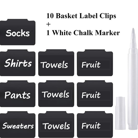 HOHAHO 10 pcs Plastic Basket Bin Label Clips  with White Chalk Marker,Removable Washable,  Classified Storage for Kitchen Pantry Storage Fabric Box, Hanging Bin