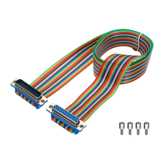 1 Pcs IDC Rainbow Wire Flat Ribbon Cable DB25 Male to DB25 Female 39.4 Inch Length 2.54mm Pitch