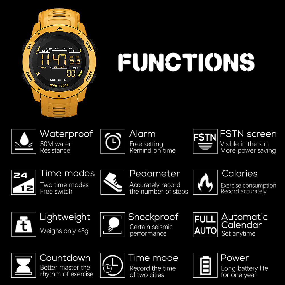 Men Digital Watch Men's Sports Watches Dual Time Pedometer Alarm Clock Waterproof 50M Digital Watch Clock - image 4 of 7