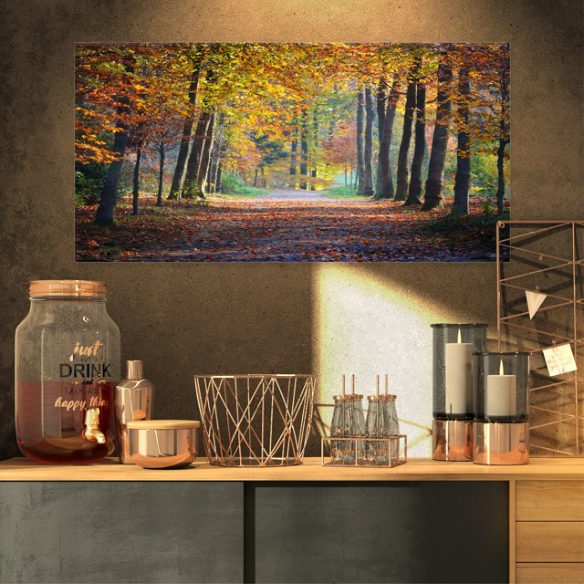 Large Allée en Forêt d'Automne Jaune - Impression sur Toile Photographie de Paysage