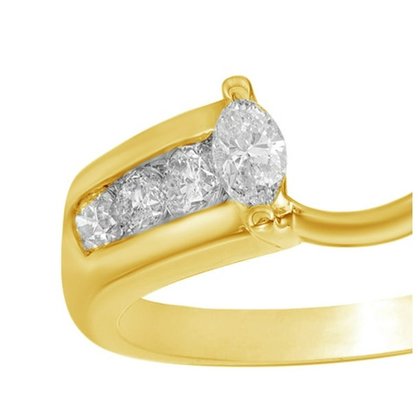 Jewel Zone US Marquise Cut White Natural Diamond Solitaire Enhancer Guard Ring In 14k Yellow