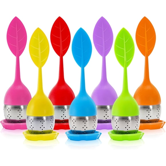 Bekith 7 Pack Tea Infuser, Silicone Handle Stainless Steel Strainer Drip Tray Included - Loose Tea Steeper - Best Tea Infuser for Loose Leaf or Herbal Tea