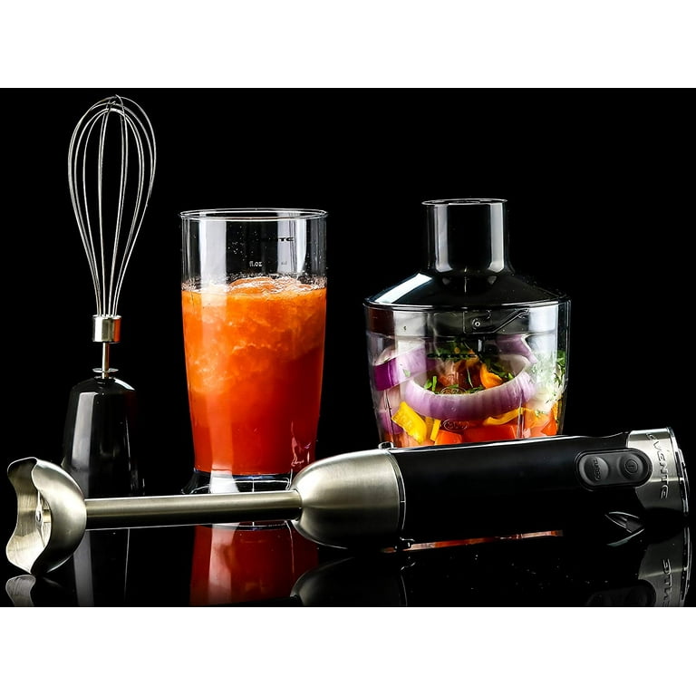 Ovente Immersion Electric Handheld Blender Set with Stainless Steel Blades,  500 Watt 6 Mix Speed Portable Stick Blender with Egg Whisk Attachment  Mixing Beaker …