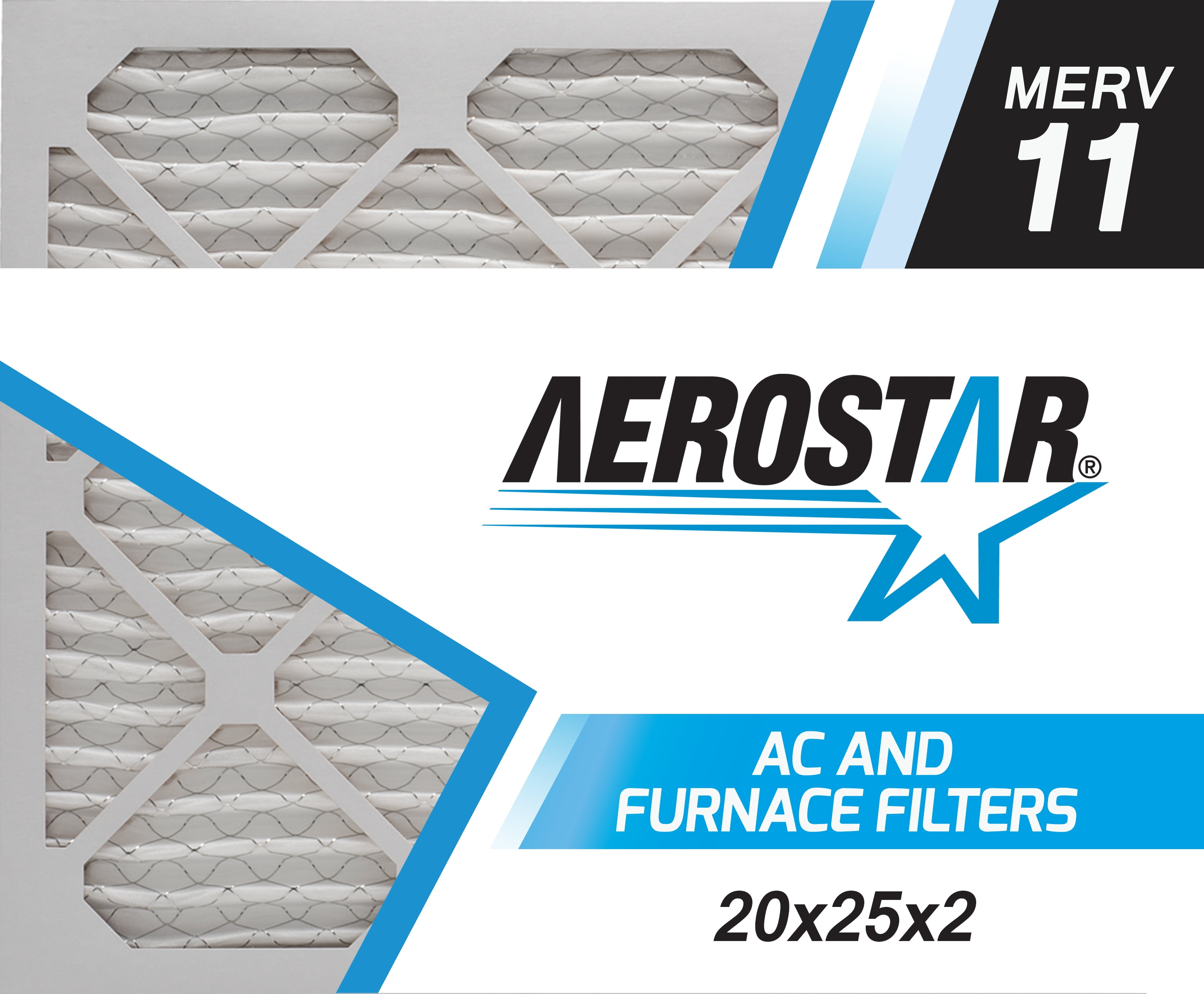 20x25x2 AC and Furnace Air Filter by Aerostar MERV 11, Box of 6
