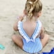 thumbnail image 4 of Honeeladyy - Traje de baño de una pieza a rayas para niñas pequeñas, bikini para playa, 4 of 8
