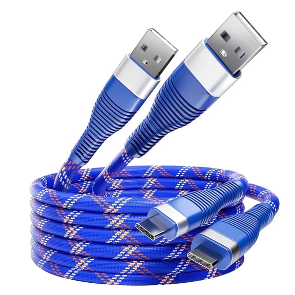 Wellooch USB-A to USB-C Cable (2-Pack, 3ft), Fast Charging Braided Type-C Cord - Blue