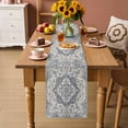 thumbnail image 6 of Boho Abstract Flowers Table Runner, Navy Blue Retro National Medieval Style Cotton Linen Kitchen Table Decoration Washable Dining Tabletop Runners for Home Party Decor 13x48 Inches, 6 of 9