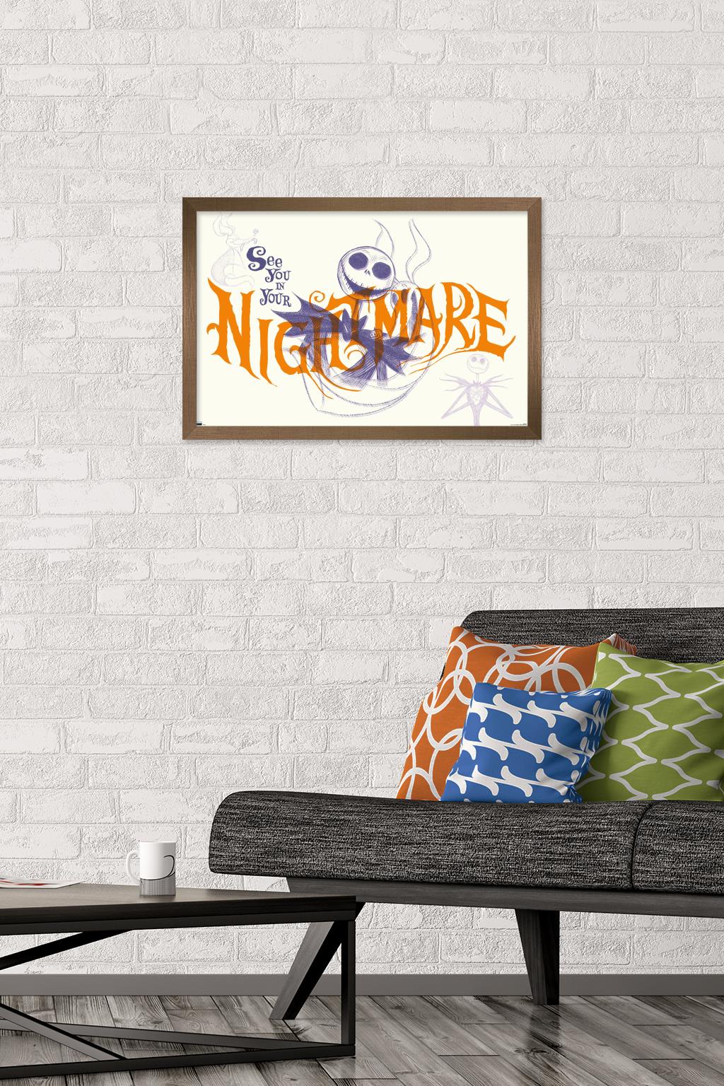 Disney Tim Burton's The Nightmare Before Christmas - See You In Your Nightmare Wall Poster, 14.725" x 22.375", Framed