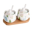 thumbnail image 1 of Ceramic Sugar Bowl With Lid, Porcelain Sugar Pot With Spoon, Small Salt Pot, Storage Jar , For Coffee Bar, Restaurant-Flower-2 Set, 1 of 8
