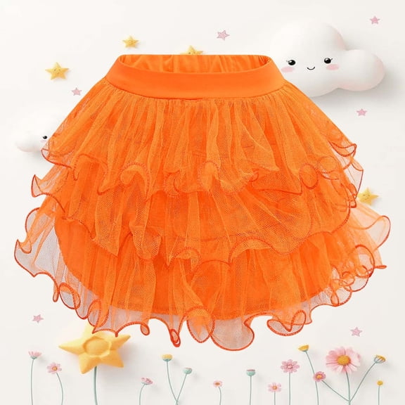 Kids Tutu for Girls Orange Tutu Crinoline Underskirt for Girls Fashion Casual Skirts Ballet Outfit for Girls 6-7 Years Children's Day Party Skirt