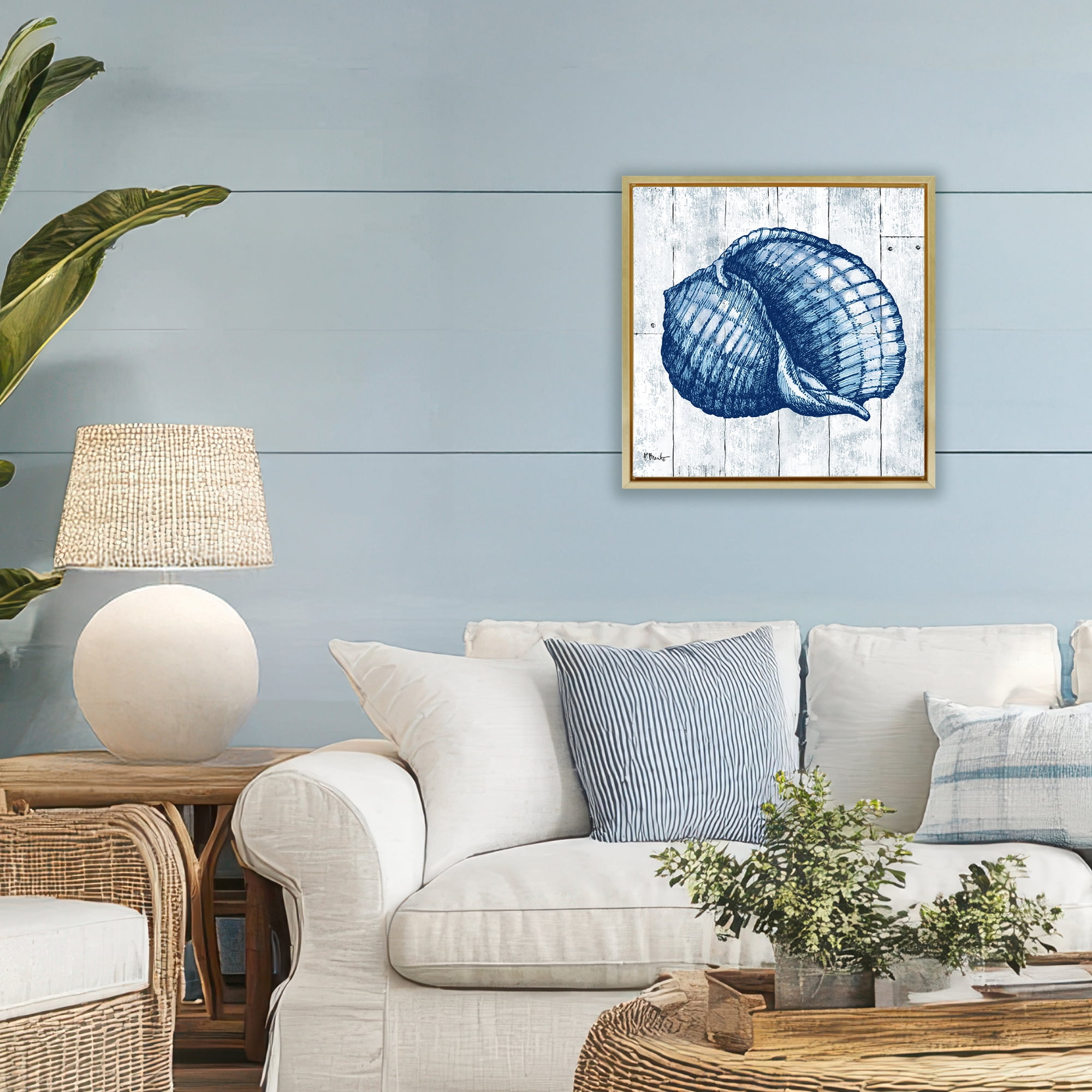 Stupell Industries Coastal Timberland Shell Gold Framed Floater Canvas Wall Art, design by Paul Brent