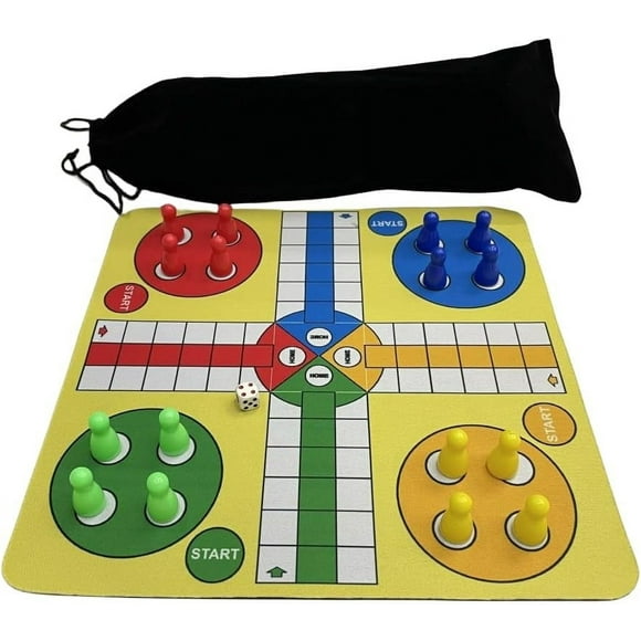 shiyou-Ludo Board Game Flying Chess Portable Board Game Set with Thick Folding Silicone Board and Storage Bag (Ludo Board Game)