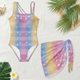 thumbnail image 4 of SEANATIVE Girls Swimsuit and Cover Up Set One Piece Bathing Suit See-through Mesh Skirt, 2 Piece Back Cut Out Design Swimwear, Size 17-18 Years, Star Heart-shaped Pattern Pink Blue Yellow, 4 of 7