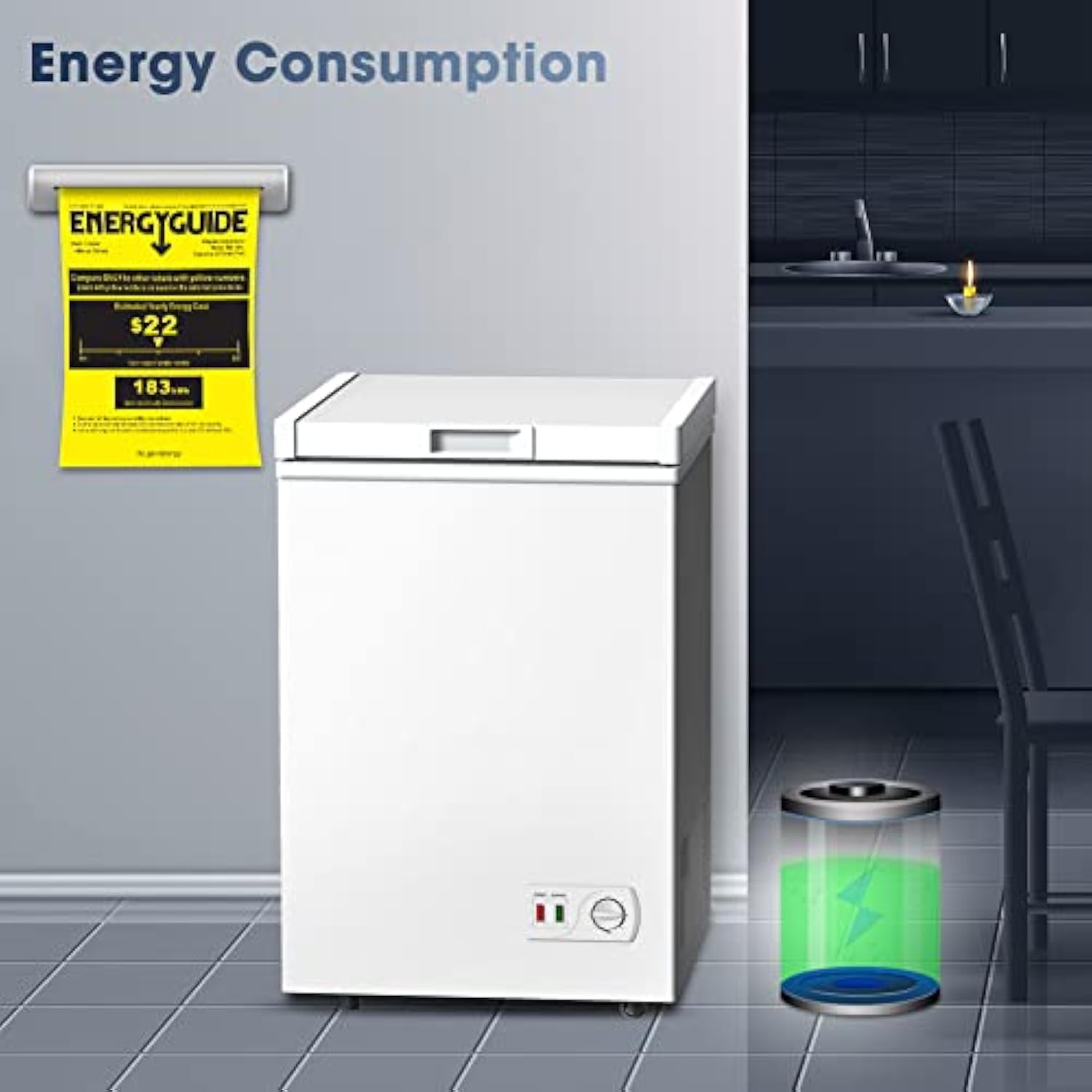 Ecotronic 3.8 Cu. Ft. Compact Chest Freezer, Deep Freezer with Adjustable Thermostat, Energy Saving, Low Noise, Small Freezer for Garage, Apartment, Kitchen, White