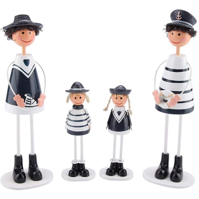 Miniaturas Estatuas de toda la familia Diseño de estilo marino Estatuilla de madera Artes decorativas Hogar Oficina Coche Adorno Regalo para amigos Novia 4 piezas de pie