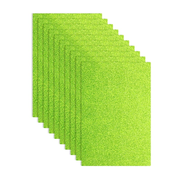 Paquete de 10 hojas de espuma brillante verde claro, 8 x 12 pulgadas, hojas de espuma EVA autoadhesivas con brillo para manualidades (1.5 mm de grosor)