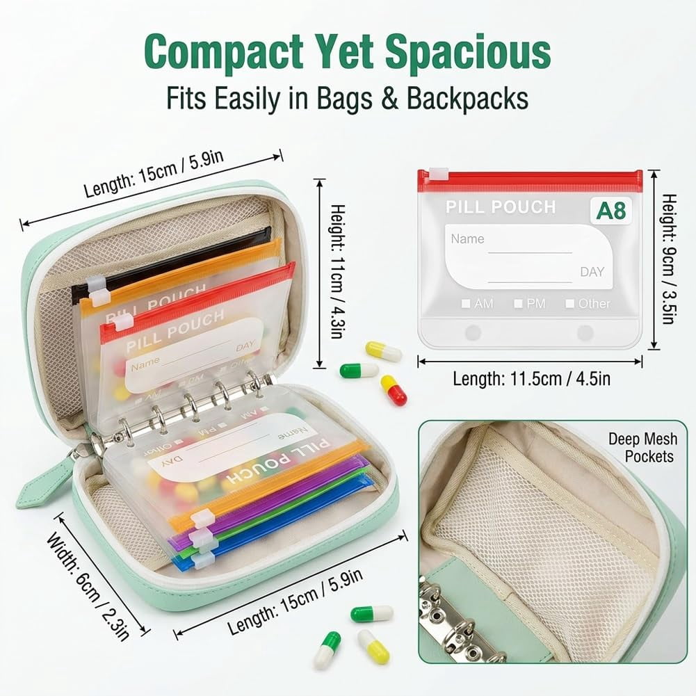 Waterproof Pill Pouch Set-14Pcs Bags Inside, Zipper Pill Case with 14 Day Zipper Pouches Organizer Travel Medicine Weekly Vitamin Medication Reusable Portable Large Holder Daily Container
