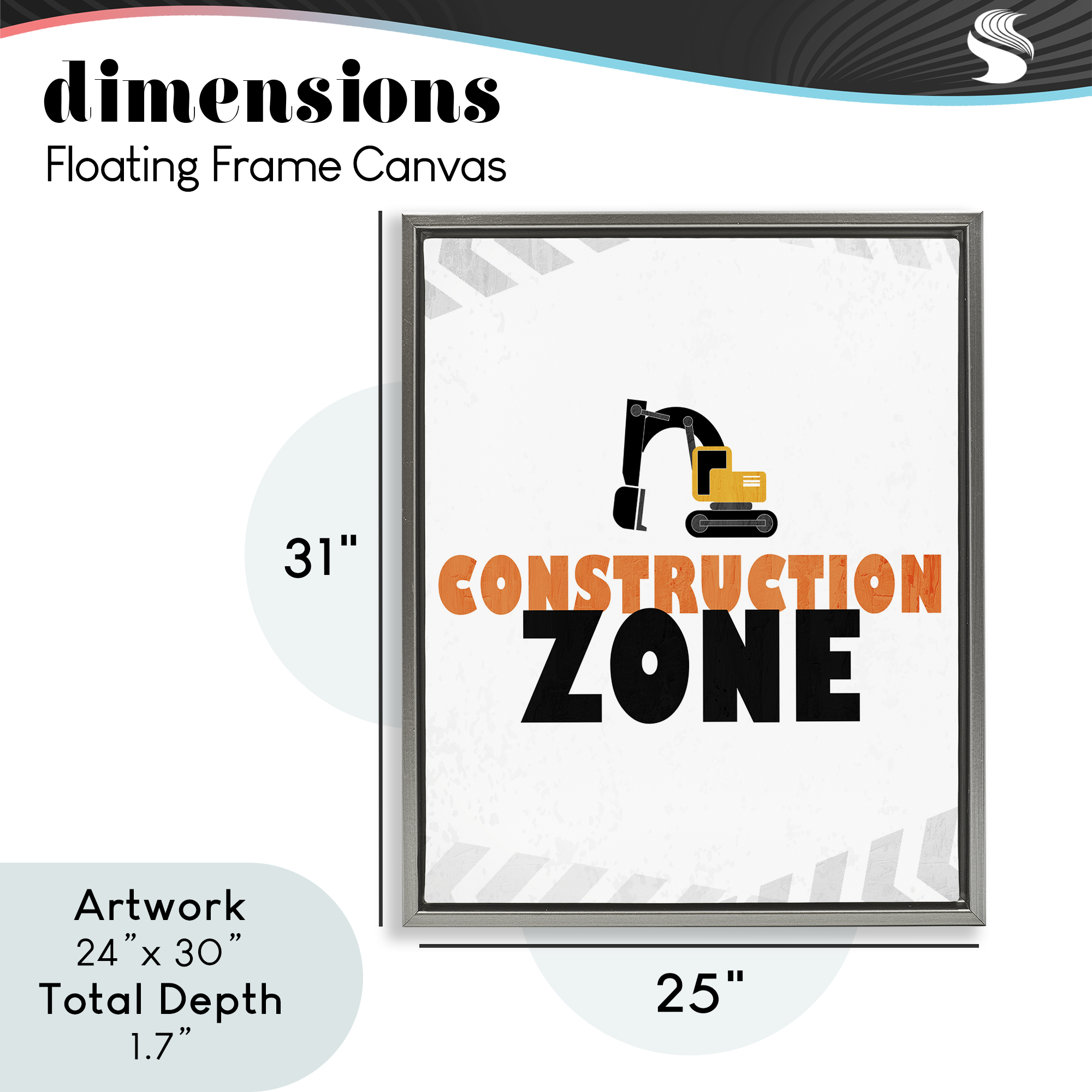 Construction Zone Minimal Gray Framed Floater Canvas Wall Art, design by Kim Allen