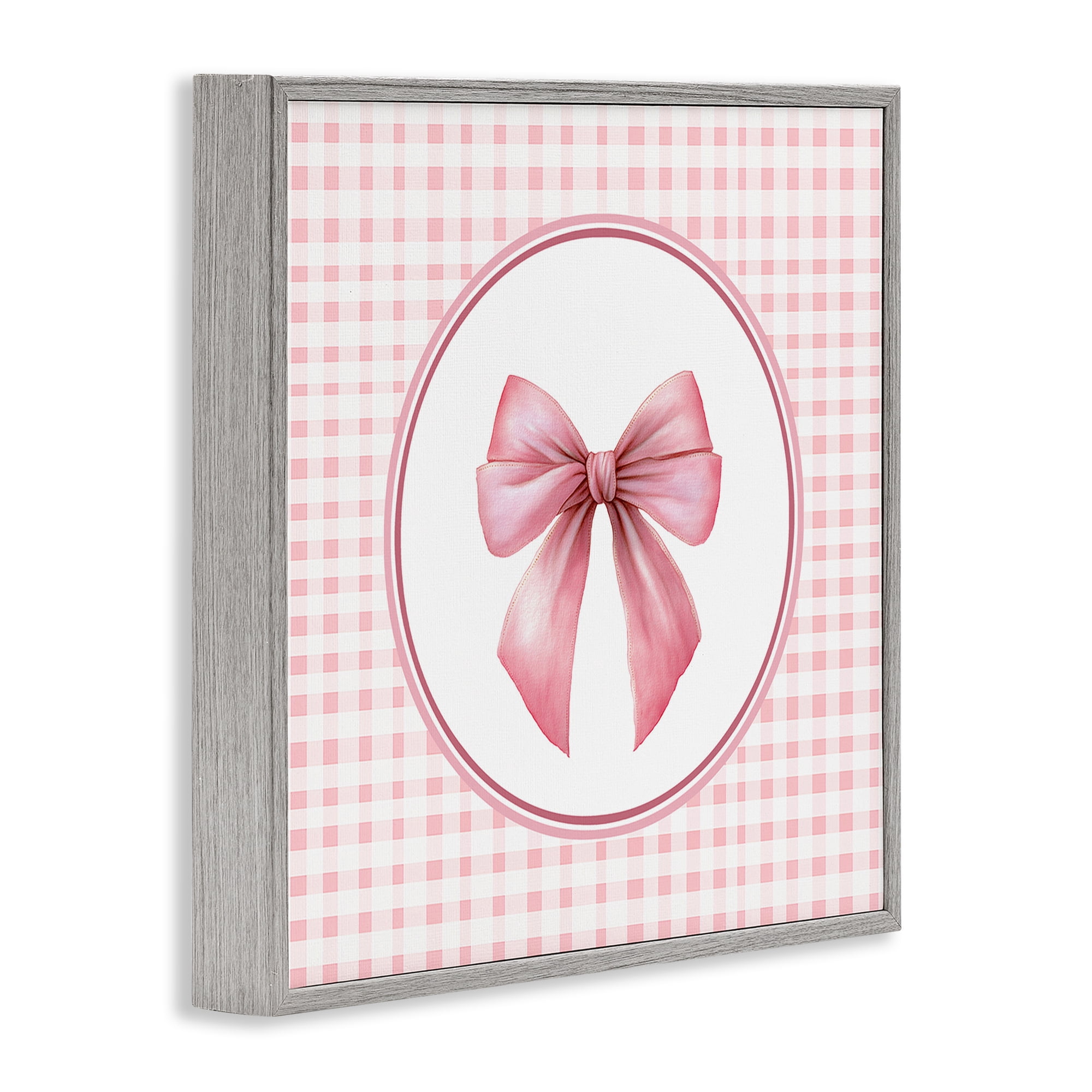 Stupell Industries Pink Bow with Circular Gingham Gray Framed Giclee Art, design by Christine Simpson Art