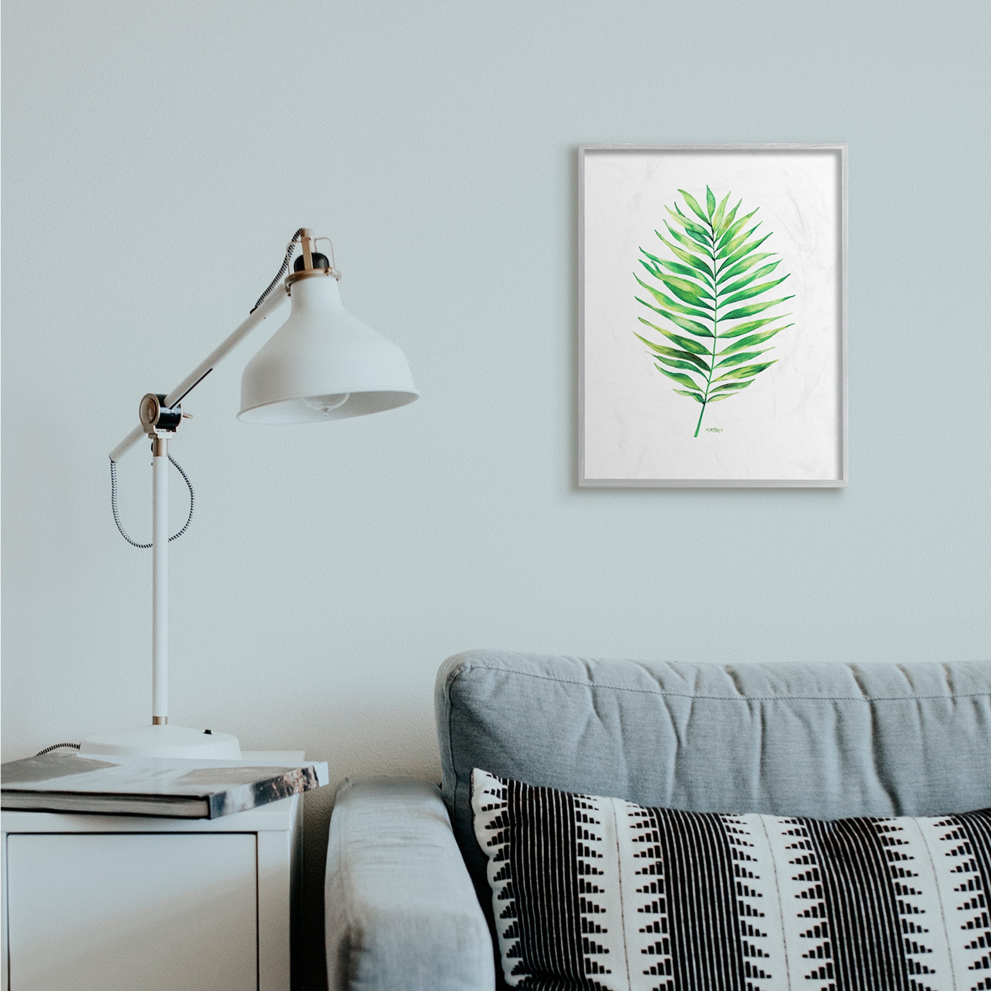 Stupell Industries Minimal Green Palm Tropical Plant over White Grey Framed, 16 x 20, Design by Melissa Hyatt LLC