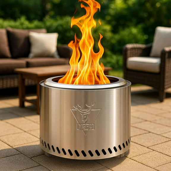 YEFU Fire Pit with Removable Ash-Pan: Smokeless Firepit 304 Stainless Steel Material - Outdoor Fire Pit Silver 19 inch - Smokeless Firepit for Outside Outdoor Patio Camping Backyard