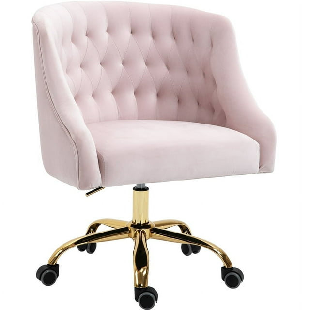 Meridian Furniture Arden Swivel Adjustable Pink Velvet and Gold Office Chair
