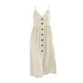 thumbnail image 4 of Ayolanni Sleeveless Women Summer Dresses Button Crew Neck Solid Maxi Slip Dress Ruched Waist Cami Cotton Casual Beach Sundress with Pockets White XL, 4 of 6