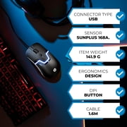HP USB Wired Gaming Optical Mouse with LED Backlight and Adjustable 1000/1600 DPI Settings, 3 Buttons and Press Life Up to 5 Million Clicks
