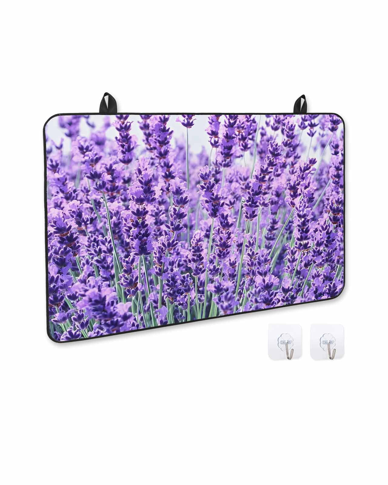 nqOlkjepod Large Induction Cooktop Protector Mat 24"x21", Lavender Botanical Art Stove Top Covers for Electric Stove, Verdant Flower Purple Decorative Stove Burner Cover Mats, Glass Top Stove Cover