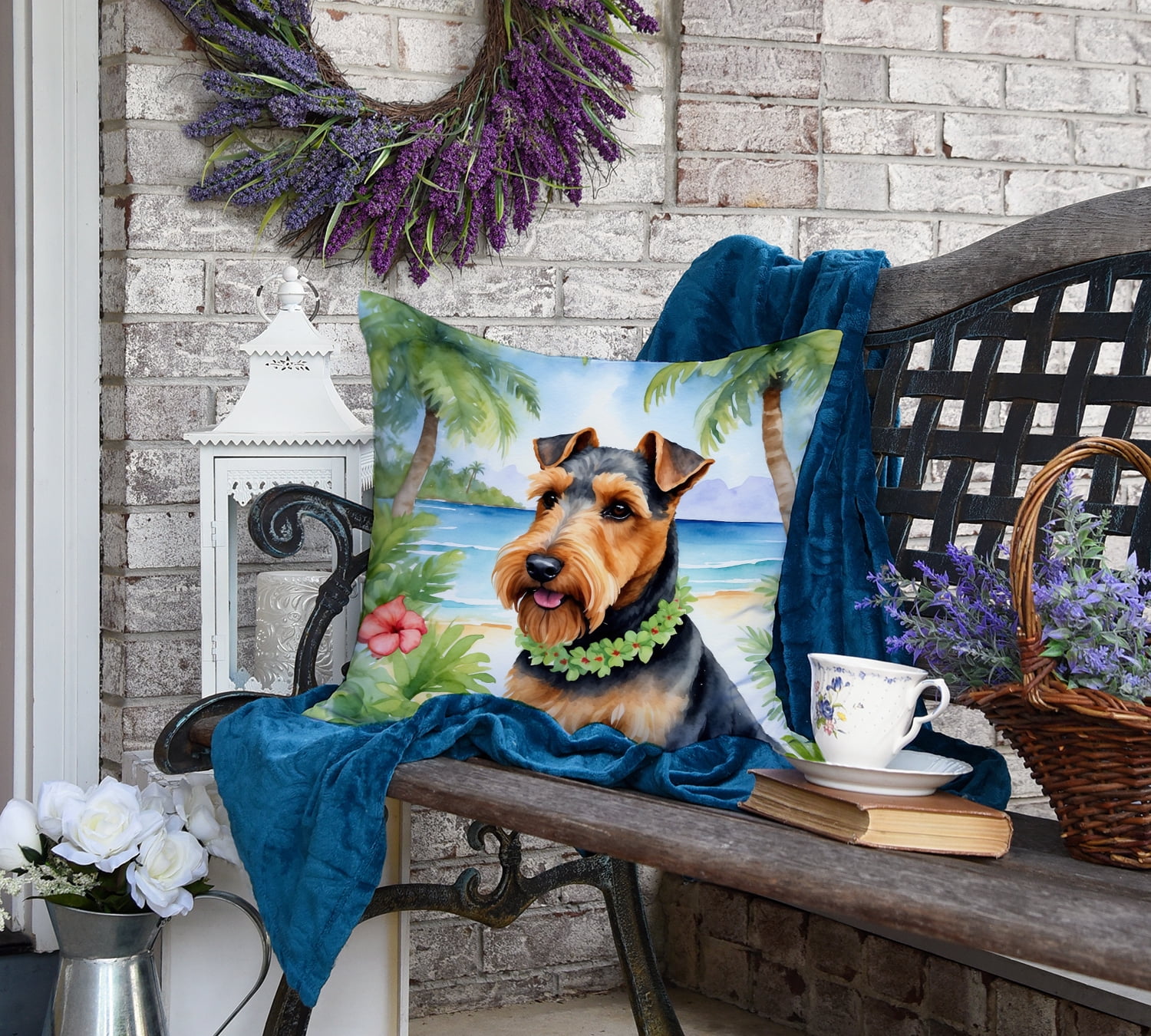 Welsh Terrier Luau Throw Pillow 18 in x 18 in