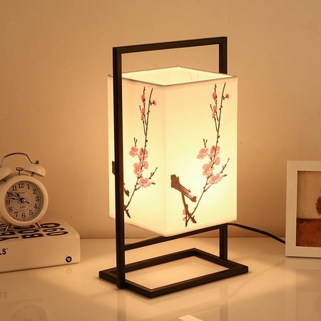 Bedroom Chinese Bedside Lamp, Modern Asian Table Lamp/Black Metal Frame ...