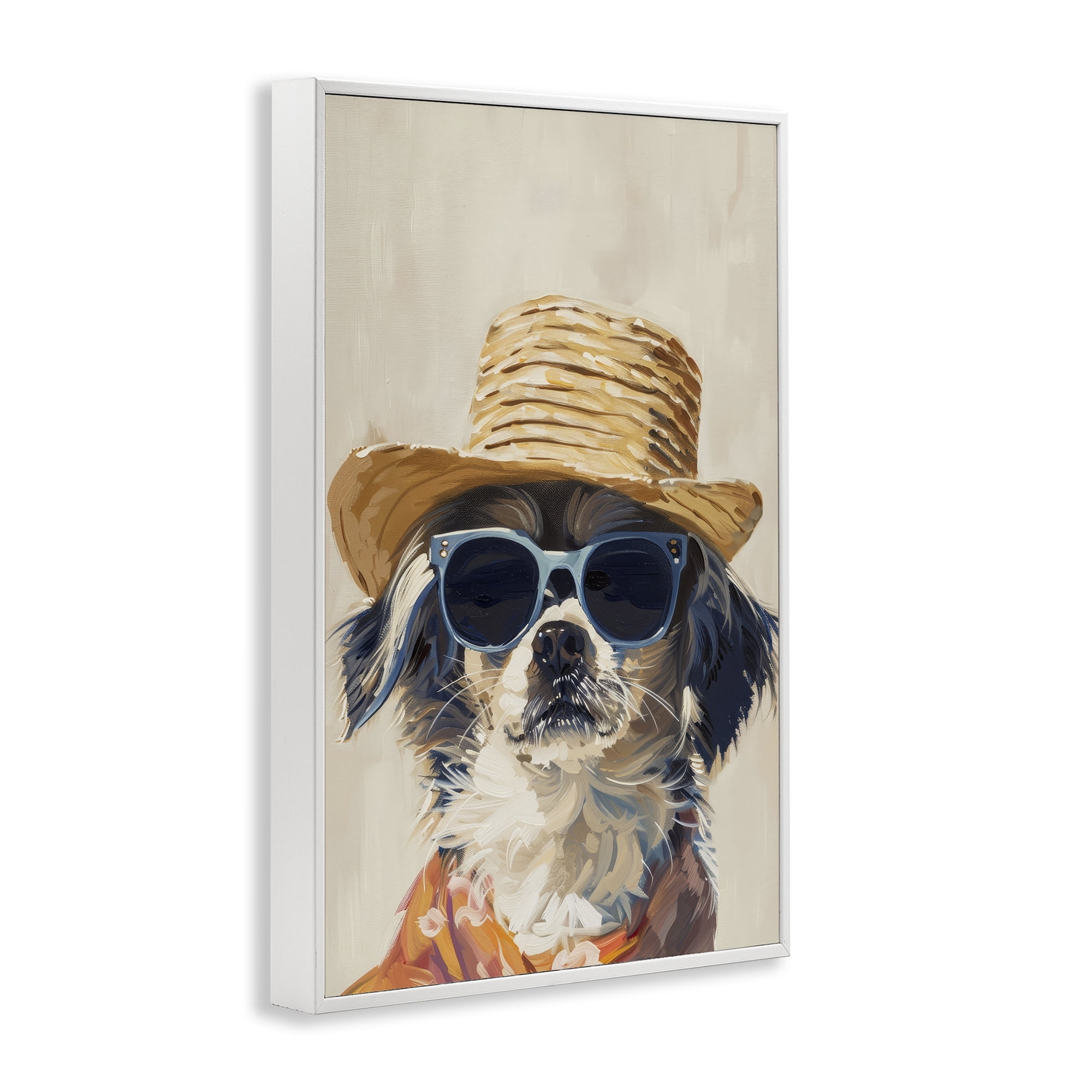 Stupell Industries Beach Vacation Pup Animals & Insects Painting White Framed Art Print Wall Art, 12 x 18