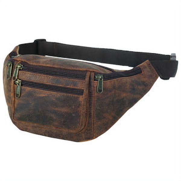 Premium Buffalo Leather Fanny Pack – Unisex Waist Bag with Adjustable Strap & Multiple Pockets, Ideal for Travel, Hiking, Running & Cycling