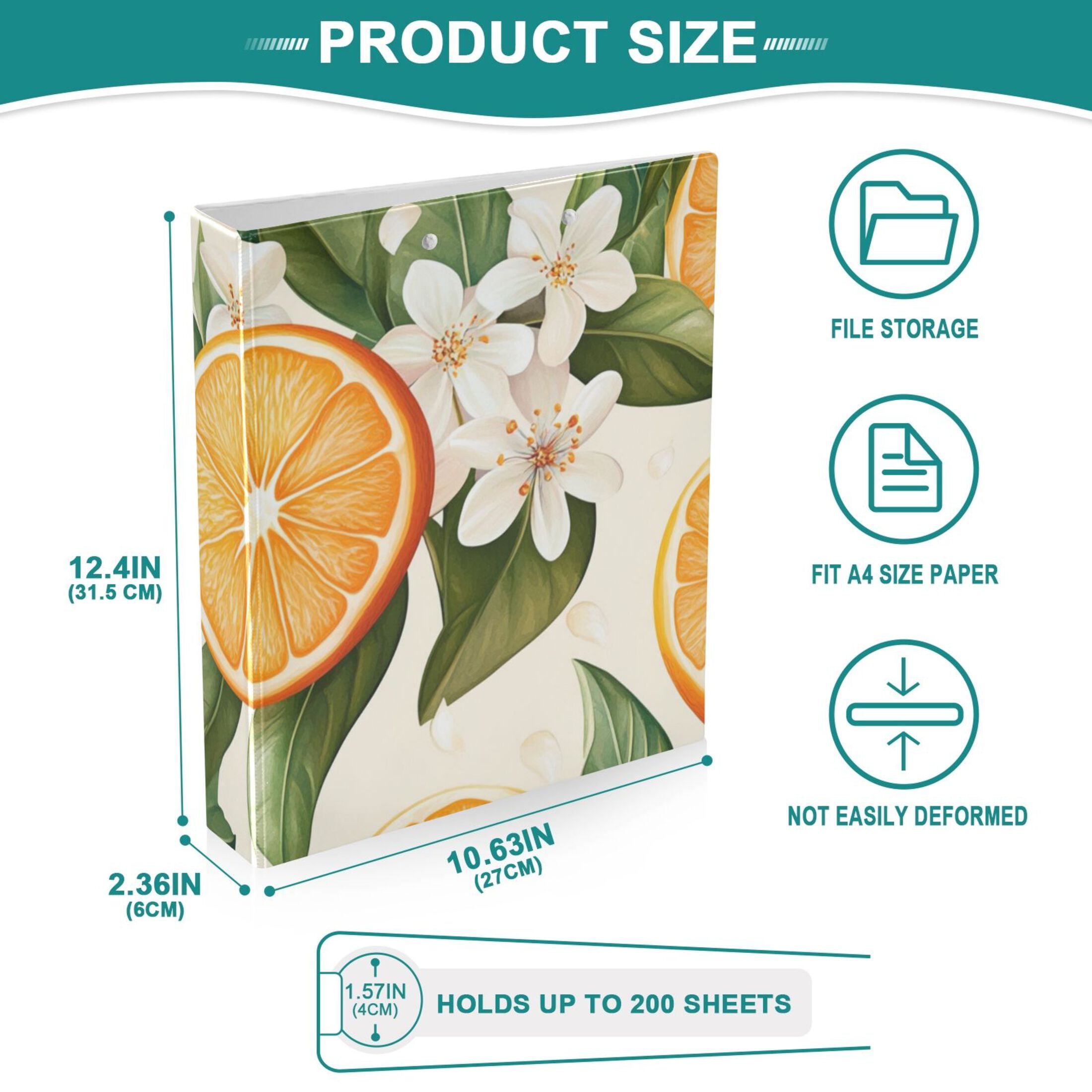 Flowers with Oranges 3 Ring Binders 1.5 inch Hardcover File Folders with Interior Pockets A4 Size Organizer for School Office Hospital