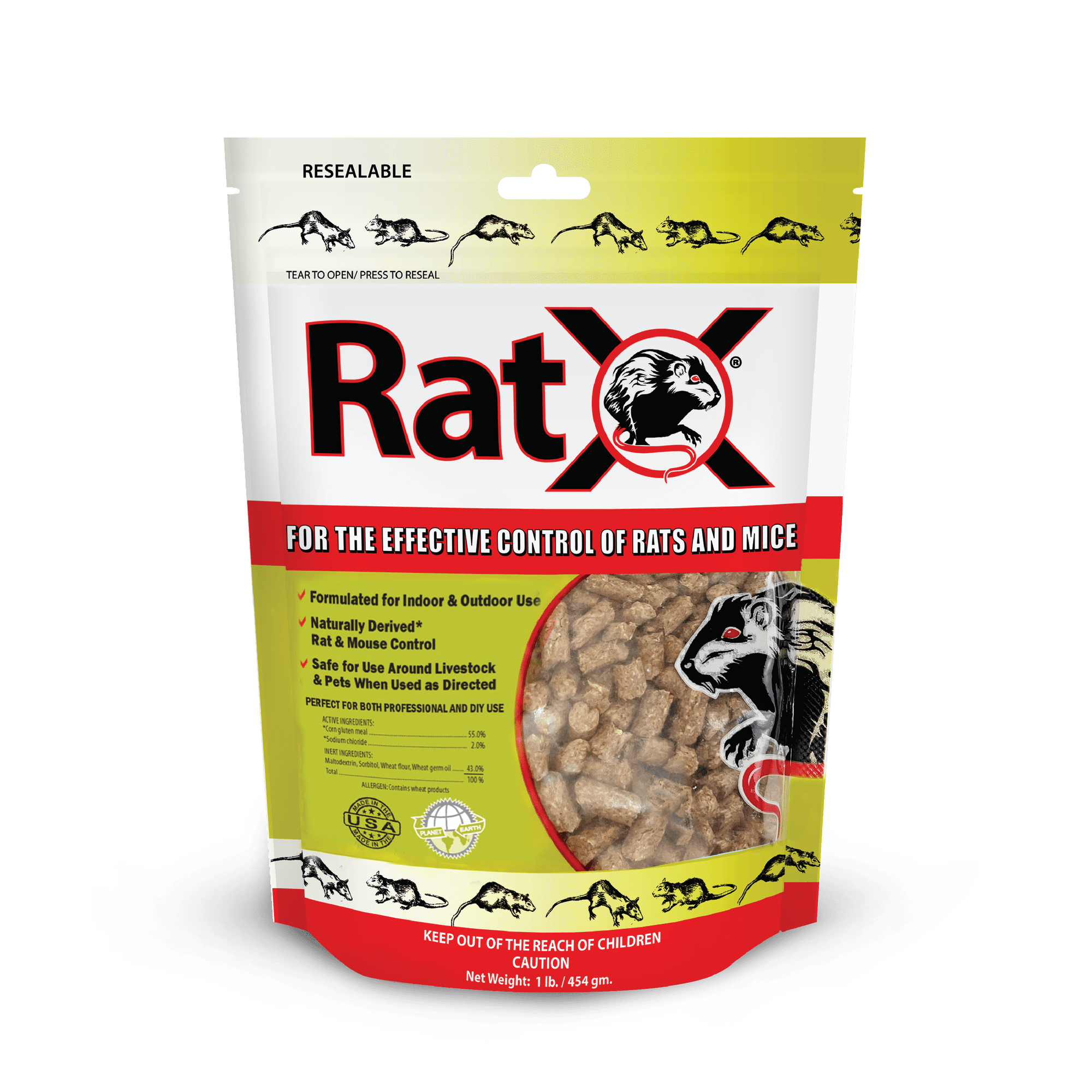 RatX Rodent Killer Bait Pellets for Rats & Mice – Poison Free, Pet Safe | Indoor & Outdoor Use Pellets |1 lb. Bag - 620101