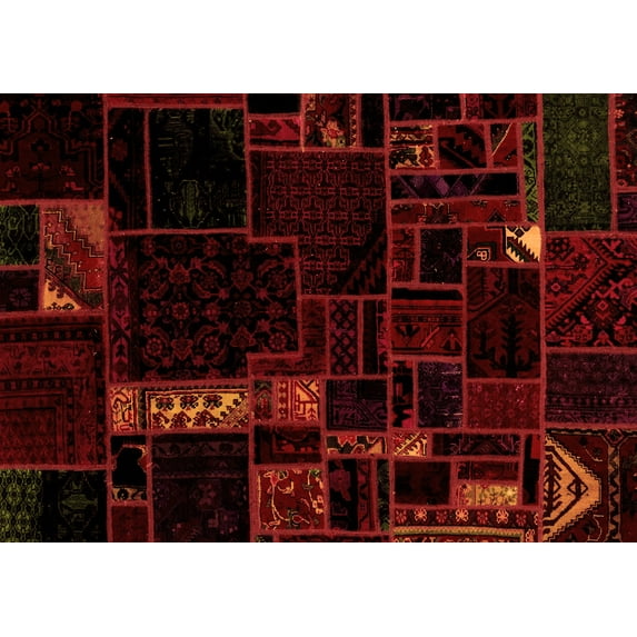 Ahgly Company Indoor Rectangle Patchwork Orange Transitional Area Rugs, 7' x 10'