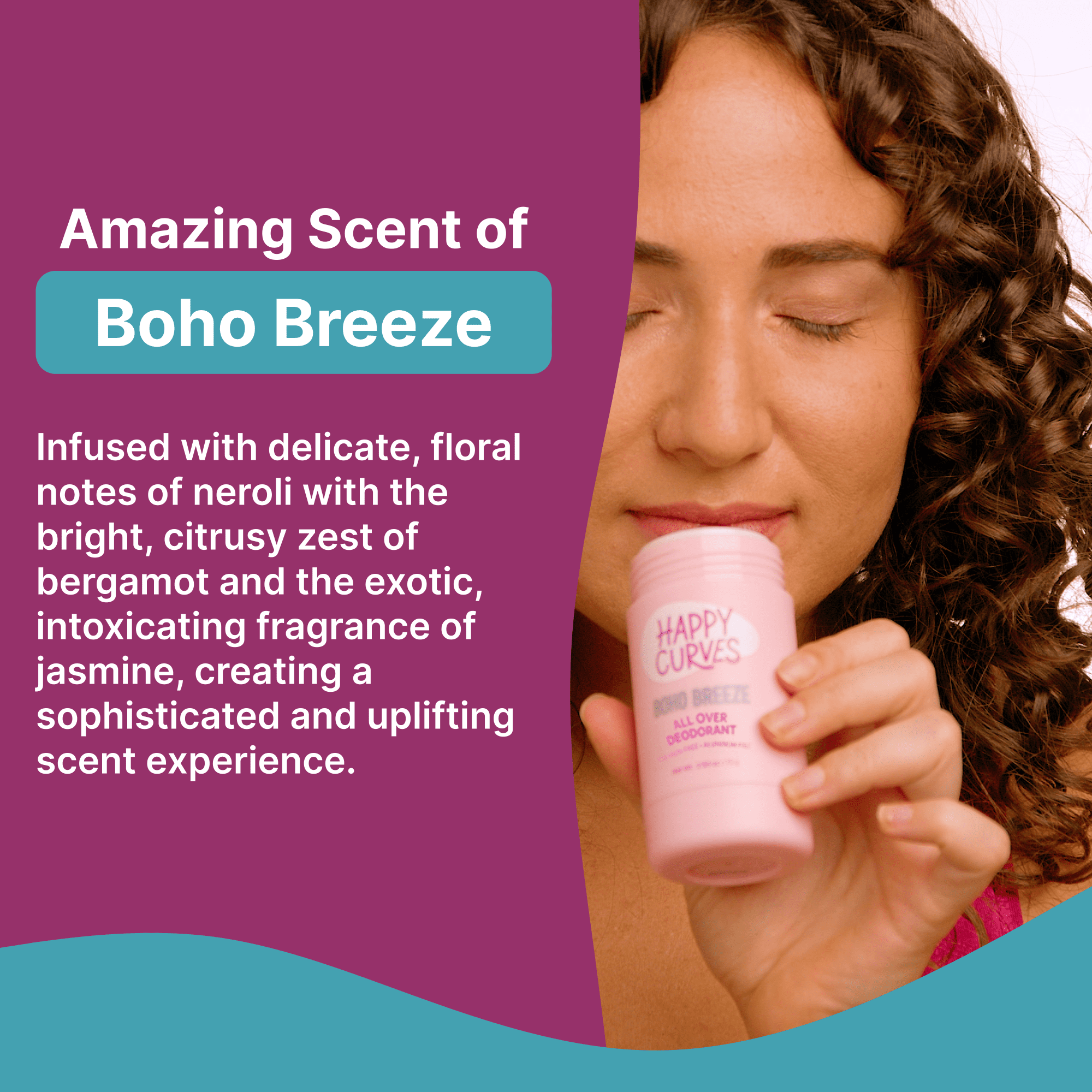 Happy Curves Aluminum & Talc Free Whole Body Deodorant for Women, Boho Breeze, Stick, 2.65 oz