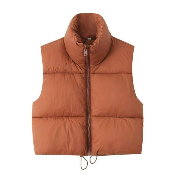 HTNBO Cropped Puffer Vest Women's Outerwear Vests Puffy Sleeveless Quilted Christmas Vest Tops Jackets Coat